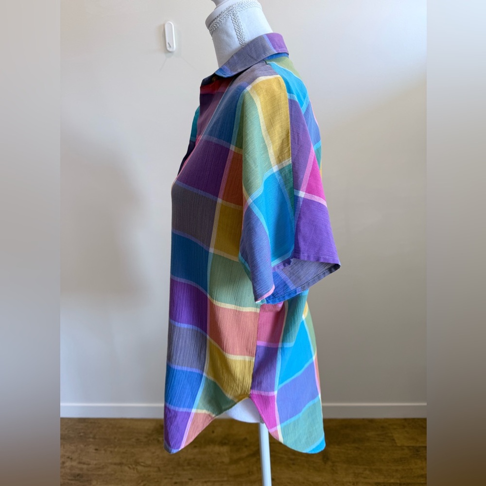 Vintage Colorblock Plaid Button-Up Shirt Size 10 Cottagecore Coastal Grandma - Picture 4 of 7